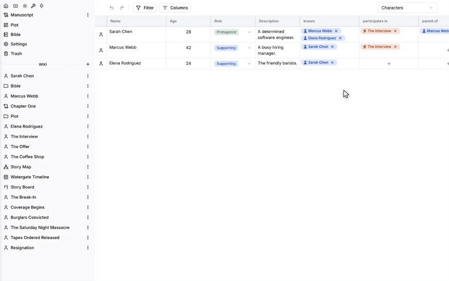 The Scriptorium Kanban board view of story entities