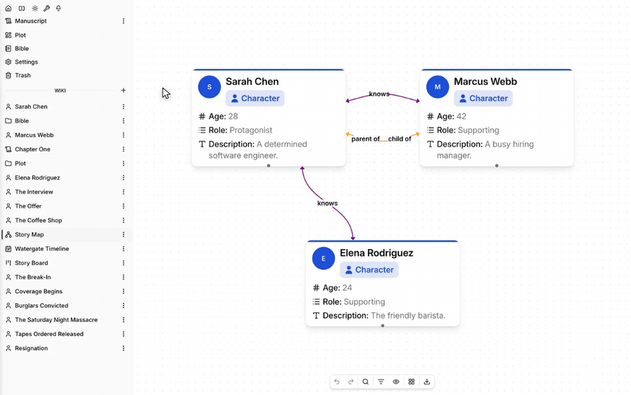 Connecting nodes on the Scriptorium mindmap canvas